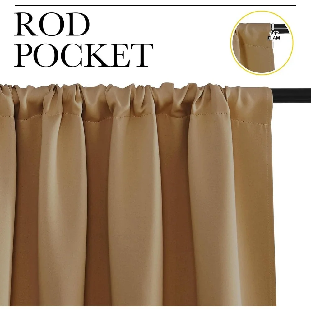 Gold Brown Blackout Curtains 2 Panel‎ Set 42x36 Rod Pocket Triple Weave Shading